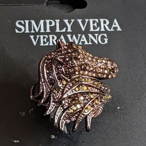 New Simply Vera Wang Crystal Bronze Metallic Horse Stretch Ring Size 7+